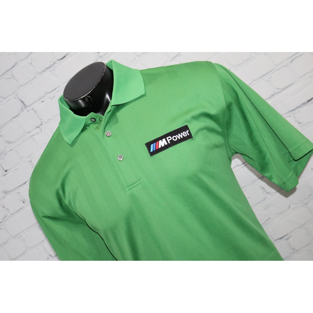 PING Polo Shirt Mens Large Green BMW M Power Patch Golf Performance Polyester